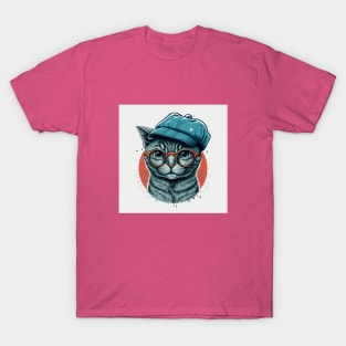 Simple illustration of funny cat in hat T-Shirt